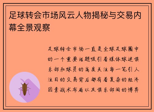 足球转会市场风云人物揭秘与交易内幕全景观察